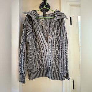 Vintage Aran Crafts Sweater Adult L Gray 100% Merino Wool Cable Knit Ireland